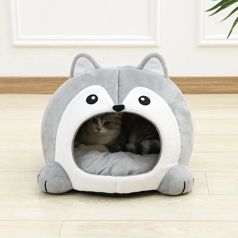 Maison cocon en peluche pour chat