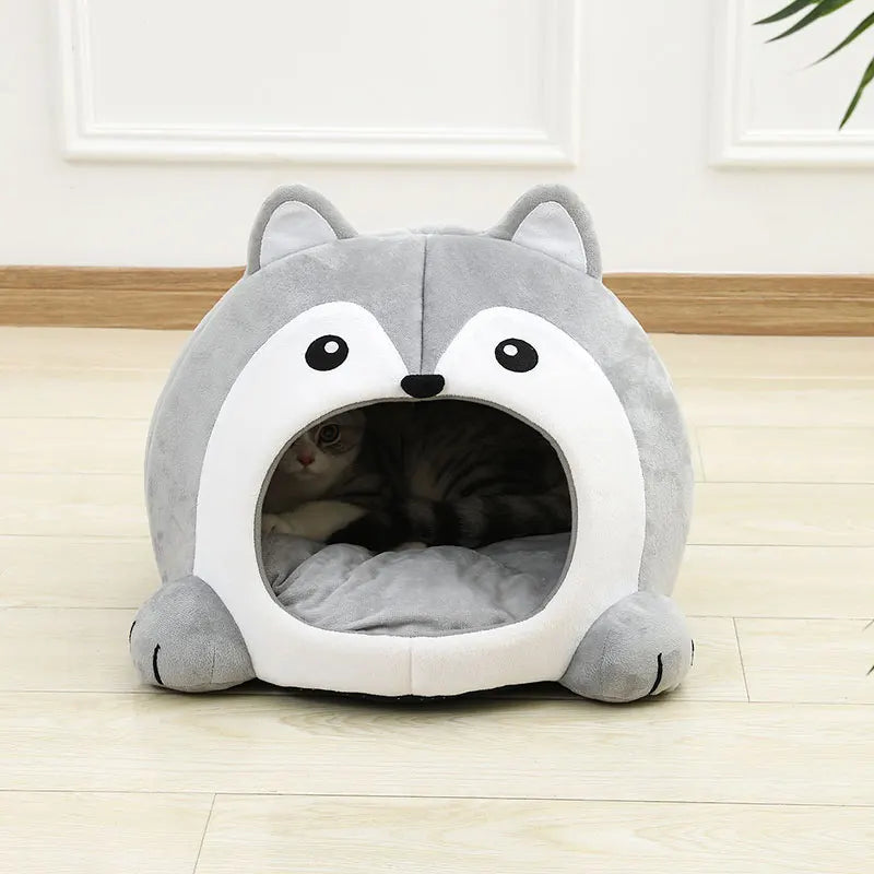 Maison cocon en peluche pour chat