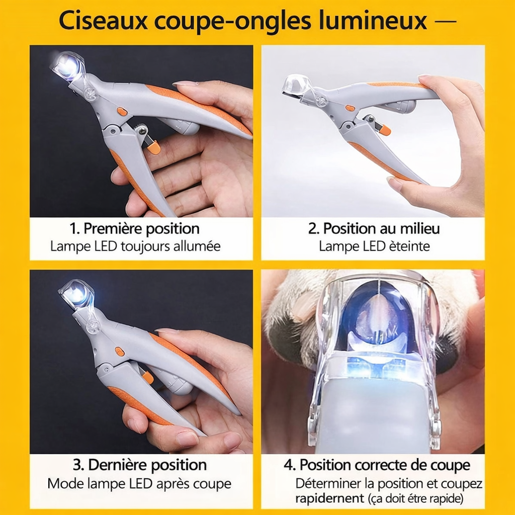 Coupe-ongles pour chat avec lumière LED sécurisée