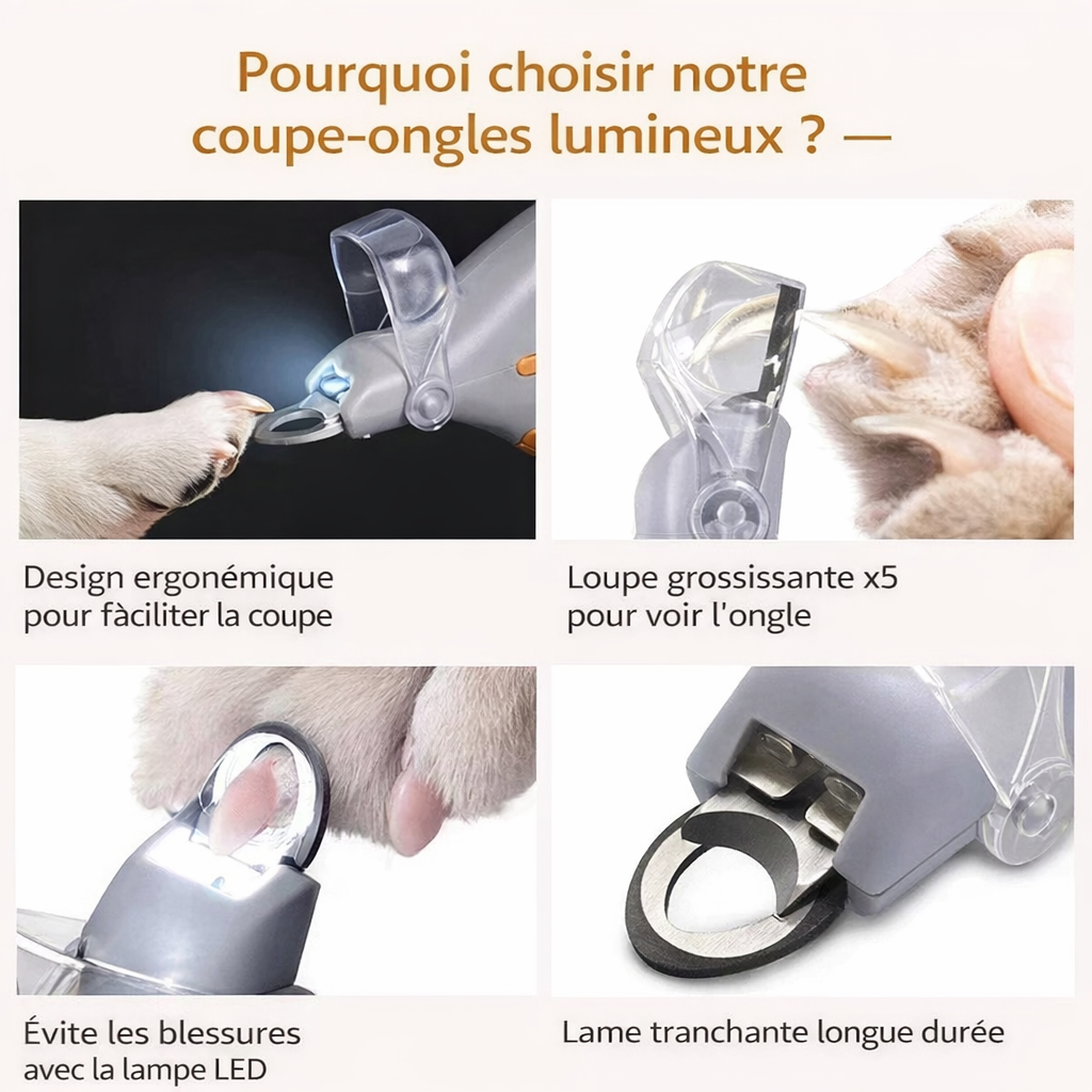 Coupe-ongles pour chat avec lumière LED sécurisée