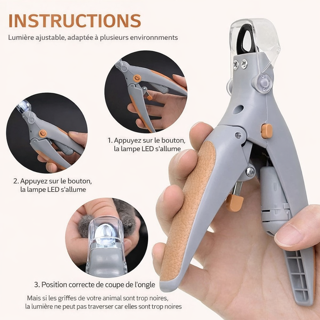 Coupe-ongles pour chat avec lumière LED sécurisée