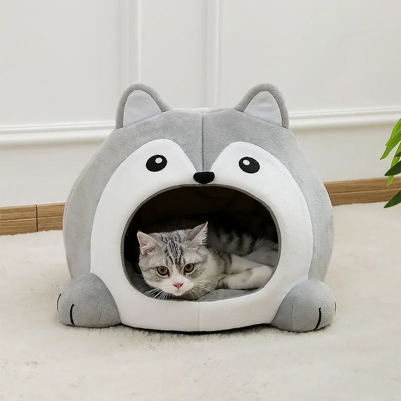 Maison cocon en peluche pour chat