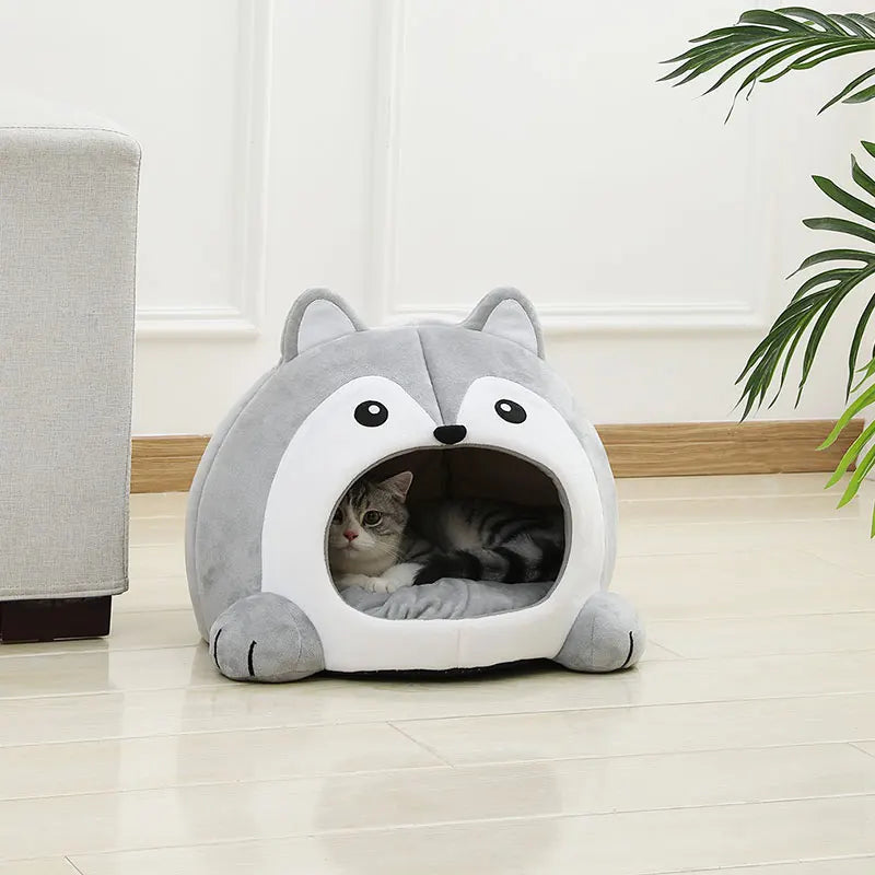 Maison cocon en peluche pour chat